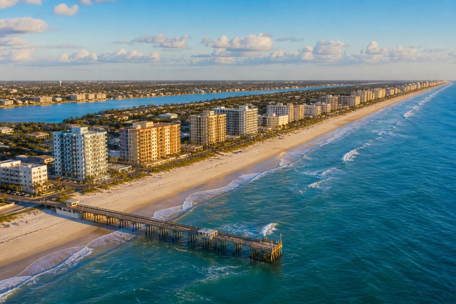 Aerial of Daytona Beach Shores barrier island, Florida